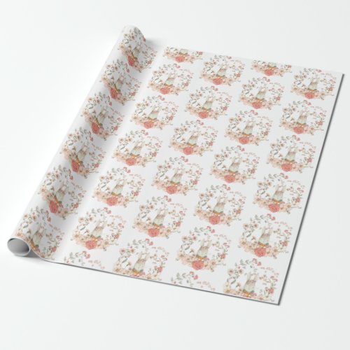 Cute Bunny Foliage Pattern Baby Girl Nursery Wrapping Paper