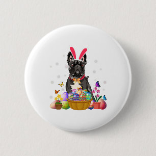 Cute Bunny French Bulldog Easter Day Eggs Basket Button