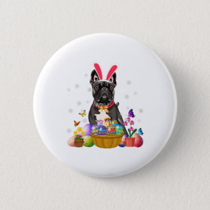 Cute Bunny French Bulldog Easter Day Eggs Basket Button