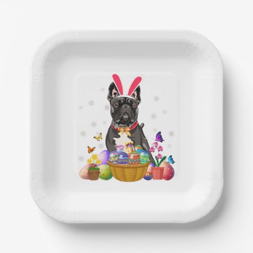 Cute Bunny French Bulldog Easter Day Eggs Basket Paper Plates