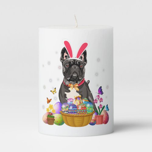 Cute Bunny French Bulldog Easter Day Eggs Basket Pillar Candle