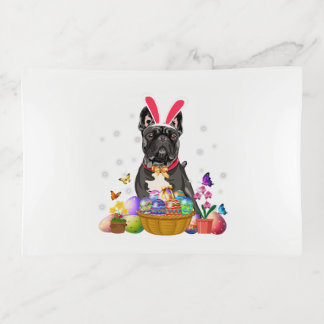 Cute Bunny French Bulldog Easter Day Eggs Basket Trinket Tray