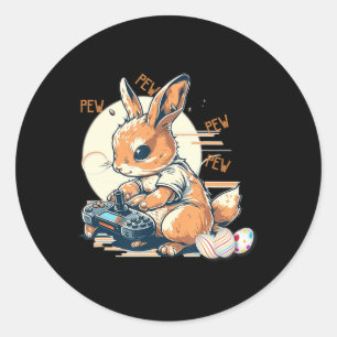 Cute Bunny Gaming Kids Boys Girls Anime Video Game Classic Round Sticker