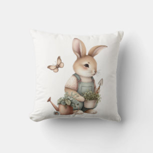 Cute Bunny Gardener Nursery Art Throw Pillow