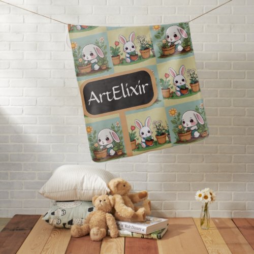 Cute Bunny Gardening Print Baby Blanket