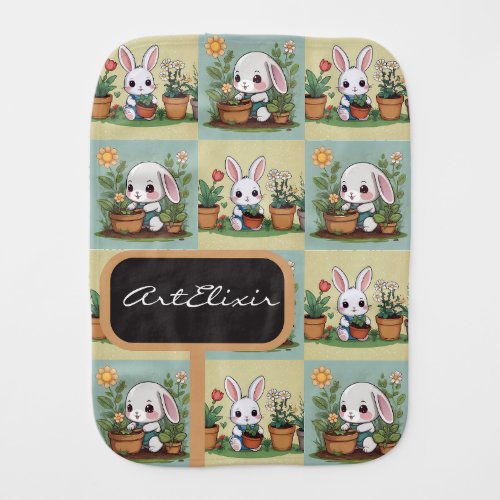 Cute Bunny Gardening Print Baby Burp Cloth