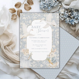Cute Bunny & Geese Vintage Baby Shower Invitation