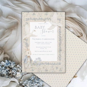 Cute Bunny & Geese Vintage Baby Shower Invitation