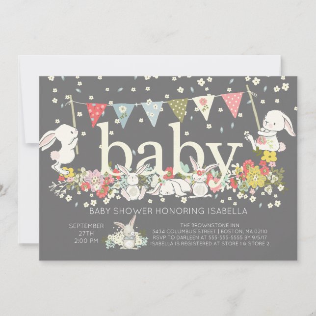 Cute Bunny Gender Neutral Baby shower Invitation (Front)