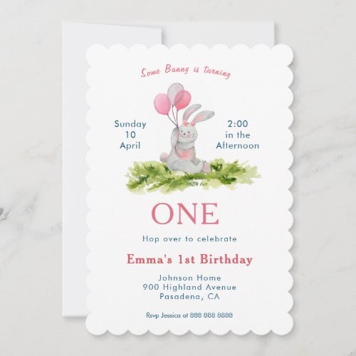 Cute Bunny Girl 1st  birthday card