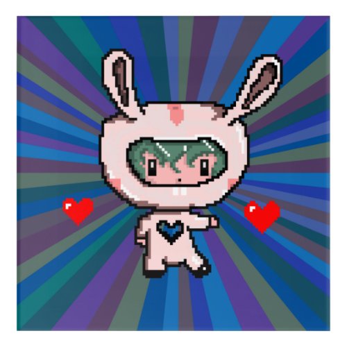 Cute Bunny girl 8 bit pixel art blue psychedelic