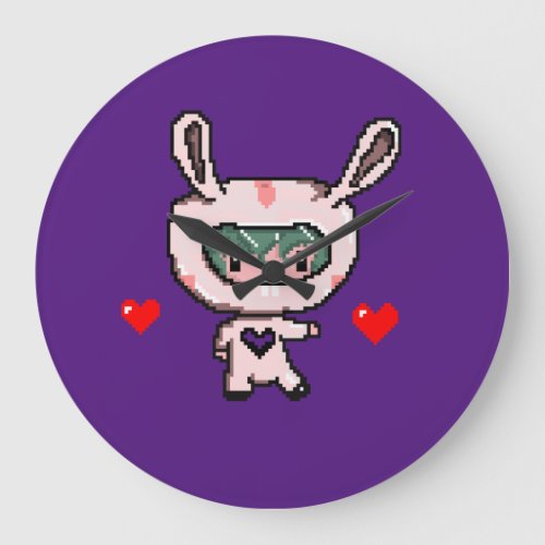 Cute Bunny girl 8 bit pixel art purple Large Clock