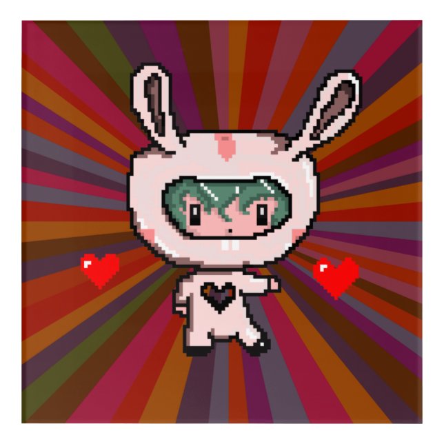 Cute Bunny girl 8 bit pixel art red psychedelic (Front)