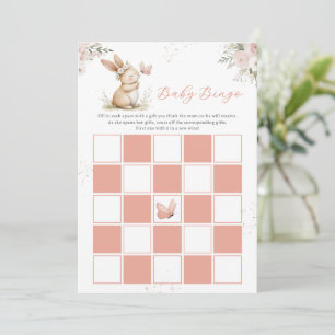 Cute Bunny  Girl Baby Shower Baby Bingo Card