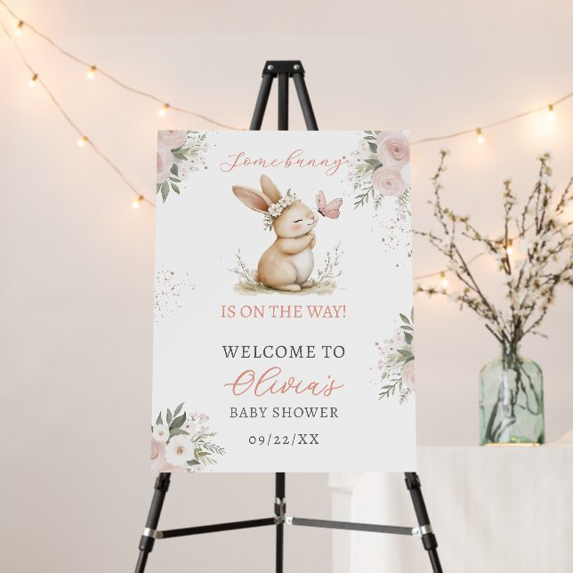 Cute Bunny Girl Baby Shower Welcome Foam Board (In Situ (Stand))