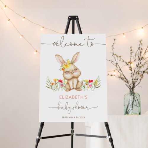 Cute Bunny Girl Baby Shower Welcome Sign