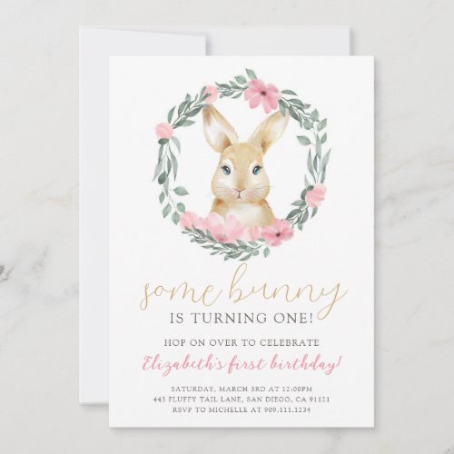 Cute Bunny Girl Birthday Party Invitation