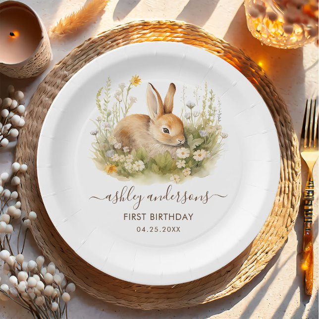 Cute Bunny Girl Birthday Party Paper Plates (Creator Uploaded)
