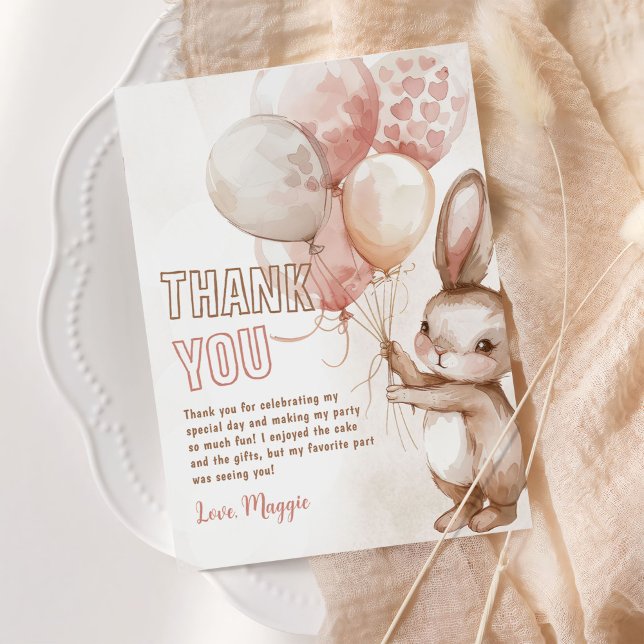 Cute Bunny Girl Birthday Party Thank You Card (Creator Uploaded)