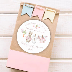 Cute Bunny Girl Clothesline Baby Shower Thank You Classic Round Sticker