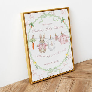 Cute Bunny Girl Clothesline Baby Shower Welcome Poster