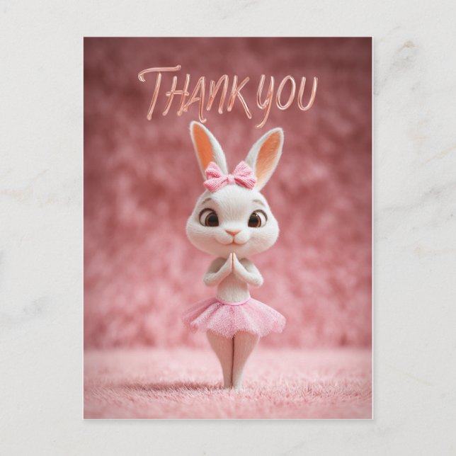 Cute Bunny Girl in Pink Tutu Thank You Postcard (Front)