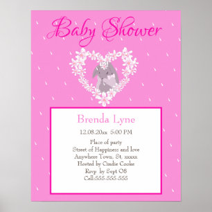 Cute Bunny Girl Pink Baby Shower invitation Poster