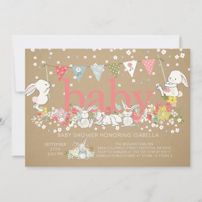 Cute Bunny Girls Baby shower Invitation (Front)
