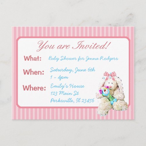 Cute Bunny Girls Baby Shower Invitation