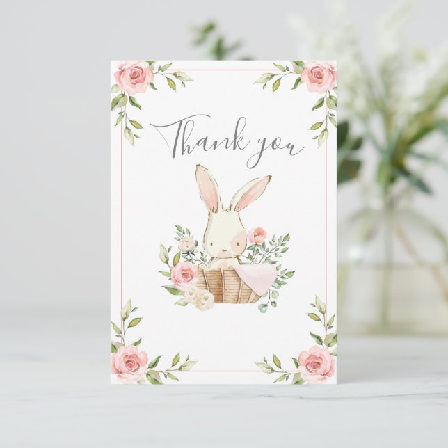 Cute Bunny Girls Birthday Thank You Card (Standing Front)
