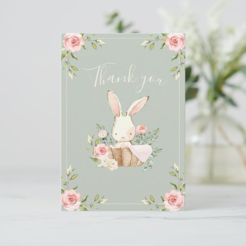 Cute Bunny Girls Sage Birthday Thank You Card