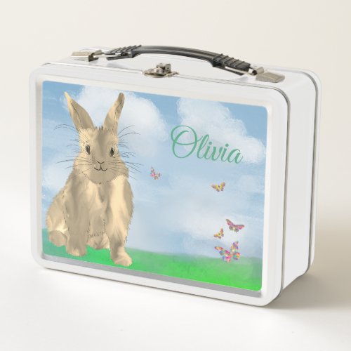 Cute bunny Girls School Personalized Metal Lunch Box