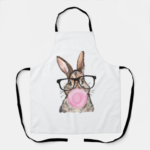 Cute Bunny Glasses Bubblegum Easter Day Girls Kids Apron