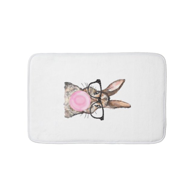Cute Bunny Glasses Bubblegum Easter Day Girls Kids Bath Mat (Front)