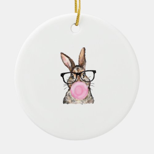 Cute Bunny Glasses Bubblegum Easter Day Girls Kids Ceramic Ornament