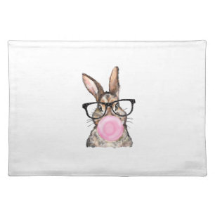 Cute Bunny Glasses Bubblegum Easter Day Girls Kids Cloth Placemat