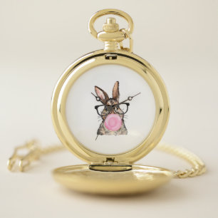 Cute Bunny Glasses Bubblegum Easter Day Girls Kids Pocket Watch