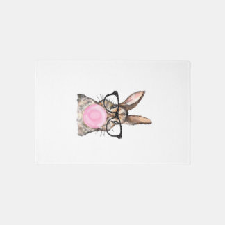 Cute Bunny Glasses Bubblegum Easter Day Girls Kids Rug