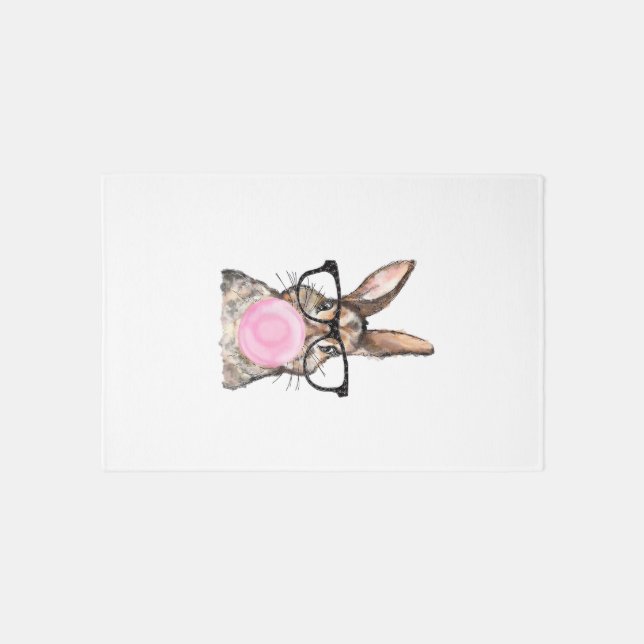 Cute Bunny Glasses Bubblegum Easter Day Girls Kids Rug (Front)
