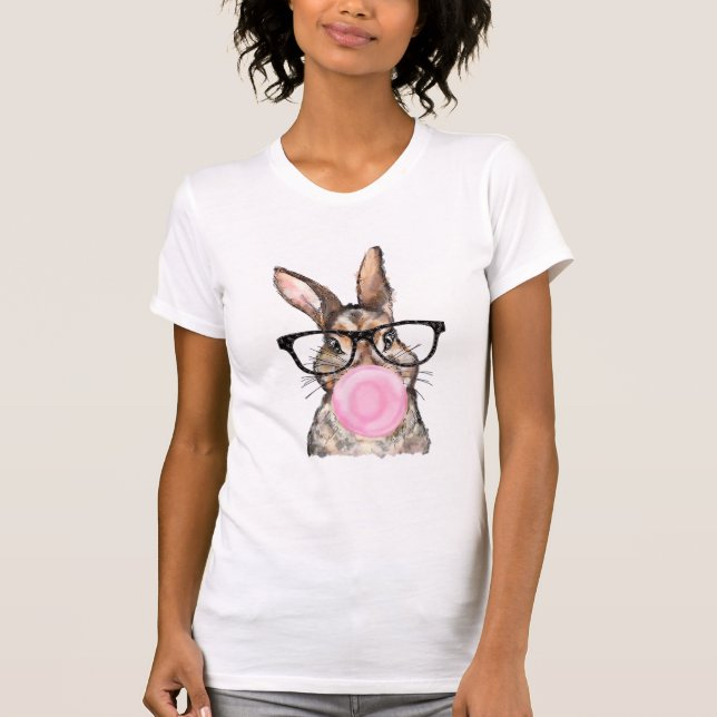Cute Bunny Glasses Bubblegum Easter Day Girls Kids T-Shirt (Front)
