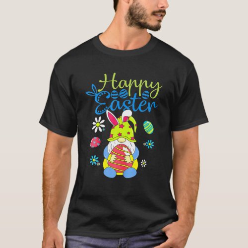 Cute Bunny Gnome Easter Egg Hunting Happy Easter D T_Shirt
