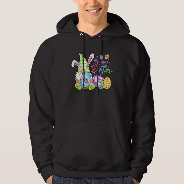 Cute Bunny Gnomie Spring Gnome Easter Egg Hunting Hoodie (Front)