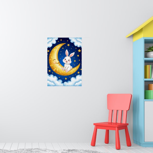 Cute Bunny Golden Crescent Moon 🐰🌙Nursery Decor (Nursery 1)
