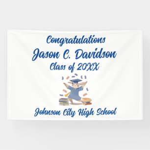 Cute Bunny Graduation Party Banner Blue