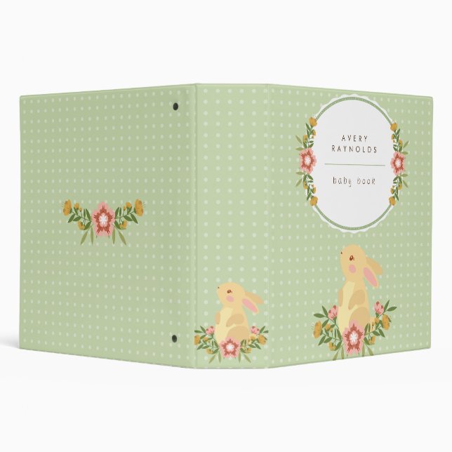 Cute Bunny Green Baby Book Binder (Background)