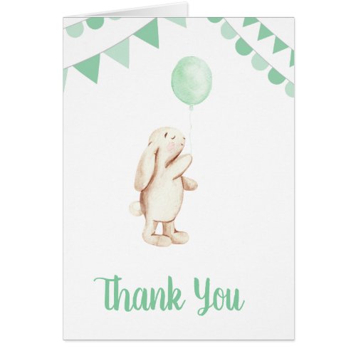 Cute Bunny  Green Balloon Watercolor Baby Shower