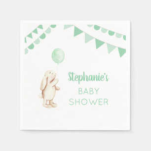 Cute Bunny & Green Balloon Watercolor Baby Shower Napkins