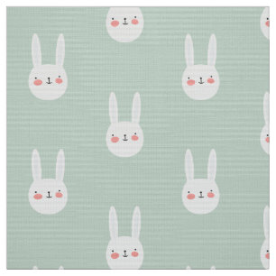 Cute Bunny Green White Rabbit Fabric