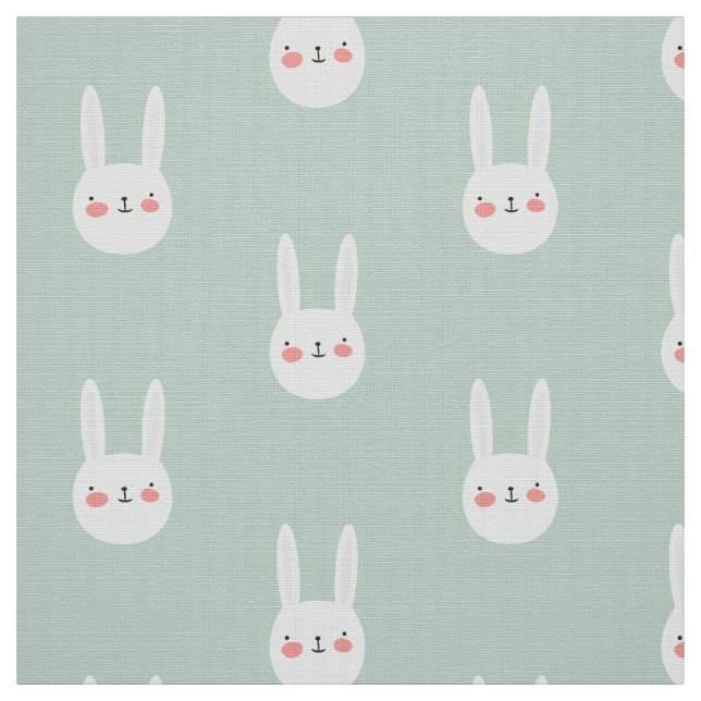Cute Bunny Green White Rabbit  Fabric (Swatch)