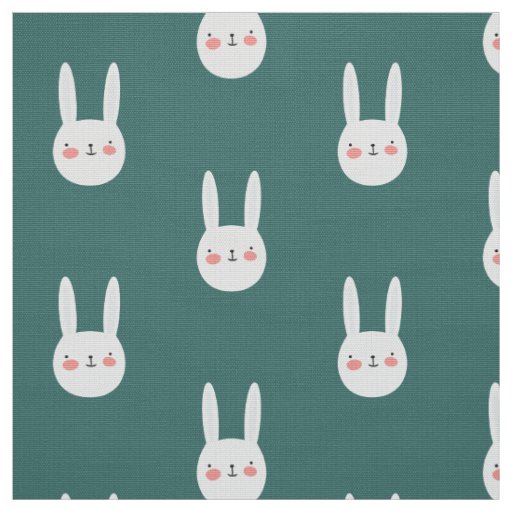 Cute Bunny Green White Rabbit  Fabric